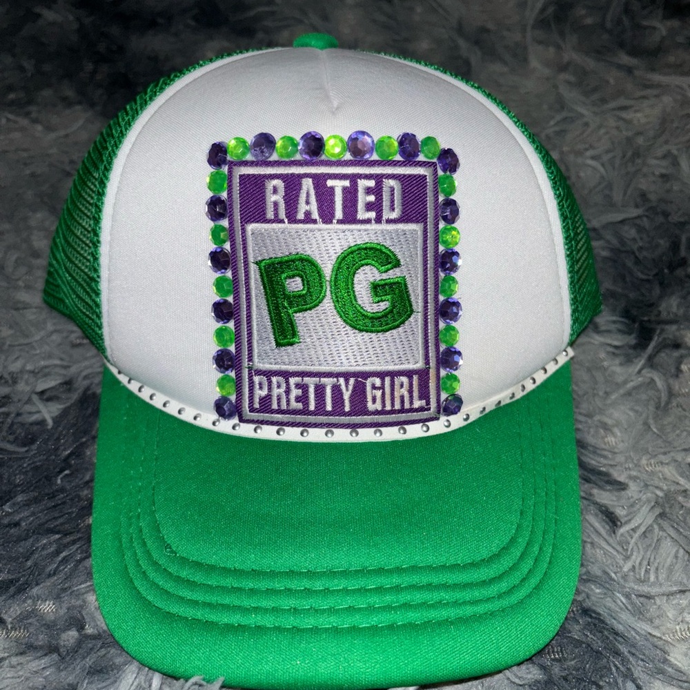 Green and White 'Rated PG Pretty Girl' Cap
